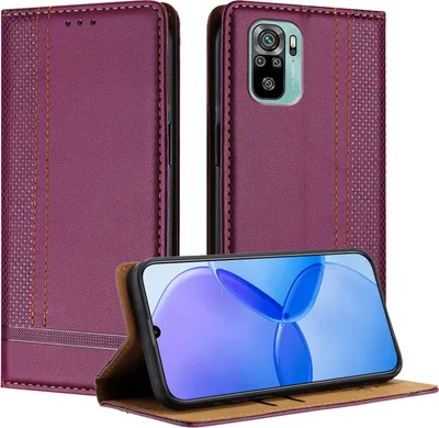 Produktbild von Handyhülle für Xiaomi Poco M5s/Redmi Note 10s/Note 10 4G Leder Flip Klappbare Schutzhülle mit Standfunktion Lila