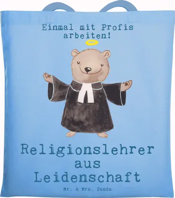 Produktbild von Mr. & Mrs. Panda Stoffbeutel Religionslehrer Leidenschaft - Sky Blue - Geschenk, Grundschule, Spruch, Tote Bag, Lustig, Laptoptasche, Tasche, Witzig, Shopping, Jutebeutel