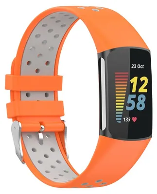 Produktbild von By Qubix passend für Fitbit Charge 5 & 6 Sportarmband mit Schnalle - Orange / Grau - Zweifarbig - Größe: L