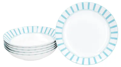 Immagine prodotto di Split turchese a righe Set di 6 piatti fondi 450ml piatto in porcellana pasta profonda a righe