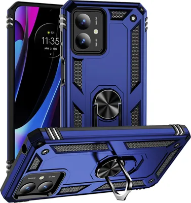 Produktbild von Schutzhülle für Motorola Moto G14 Dual Layer Robust Militäre Fallschutz Hülle mit Ringhalterung Ständer Blau