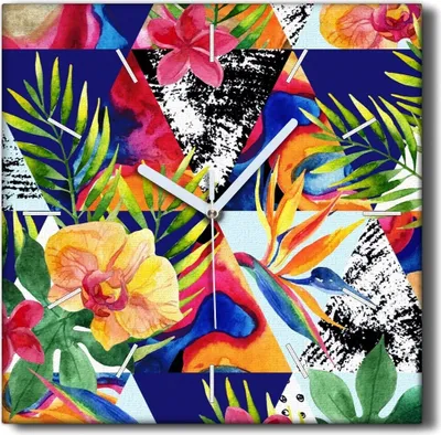 Produktbild von Coloray Hodiny Unikátní 30x30 cm  Tiché hodiny Pro obývací pokoj a kuchyň Nástěnné hodiny Plátno Černé ručičky hodin - Květinový vzor
