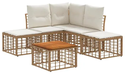Imagen del producto de vidaXL Juego de sofás de exterior, 6 piezas. Poliéster de color natural y blanco crema