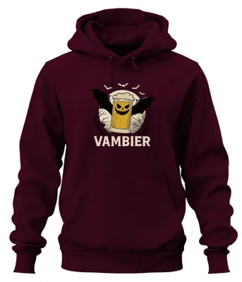 Productafbeelding van VAMBIER Halloween bier, vampierfeest, , retro, griezelige, uni hoodie, sweater, bordeauxrood, maat L