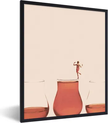 Obrázok produktu pre MuchoWow® Zarámovaný plagát Žena - víno - pohár na víno - Vintage 60x80 Nástenný plagátový rám Fotky