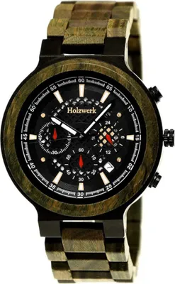 Produktbild von Holzwerk BALINGEN Herren Holz Uhr Chronograph mit Datum, oliv grün, schwarz