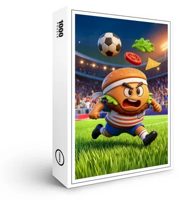Produktbild von raxxa Premium-Puzzle "American burger soccer player charging across stadium", 1000 Teile