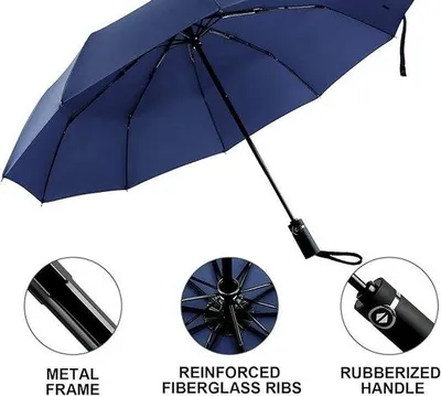 Produktbild von Famanu Faltbarer Reise-Regenschirm - Winddicht, Automatisches Öffnen und Schließen, Holzgriff