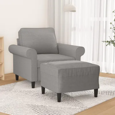 Produktbild von Hellgrauer Sessel mit Hocker, 60 cm, aus Polyesterstoff, modernes Design, gepolsterte Sitzfläche und robuster Rahmen für das Wohnzimmer