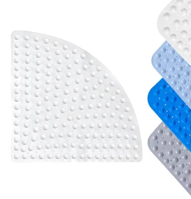 Image de Tapis de douche triangulaire, 54 x 54 cm, blanc, en PVC antidérapant, avec ventouses et orifices de drainage