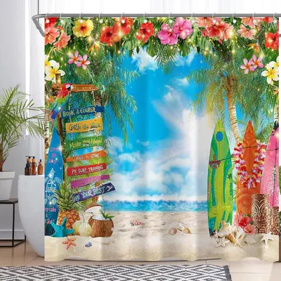 Produktbild von Duschvorhang Wasserabweisend 180x180 cm 12 Haken Tropisch Grün