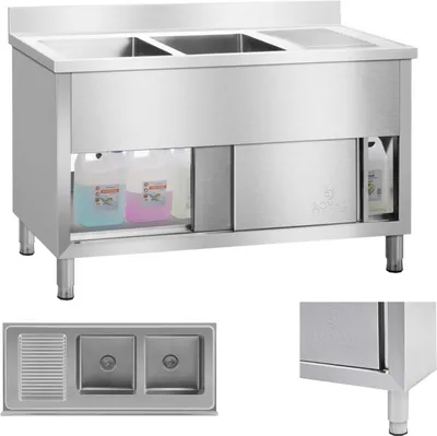 Zdjęcie produktu dla Zlewozmywak Zlew Gastronomiczny Przemysłowy 2-Komorowy Na Podstawie 140Cm Royal Catering
