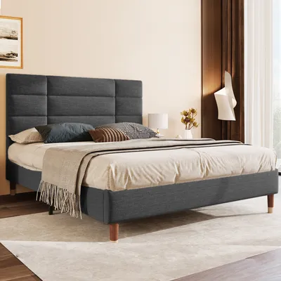 Produktbild von Flieks Polsterbett 140x200cm mit Lattenrost und Kopfteil, Jugendbett Bettgestell Doppelbett Leinen, Dunkelgrün