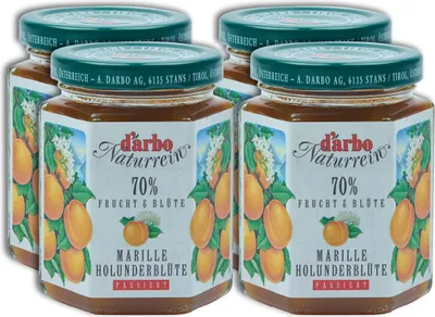 Produktbild von FRUCHTAUFSTRICH DARBO Marille mit Holunderblüten Extrakt 4x 200g Glas Naturrein Aprikose fruchtiger fruit spread perfekt für Brot und Brötchen