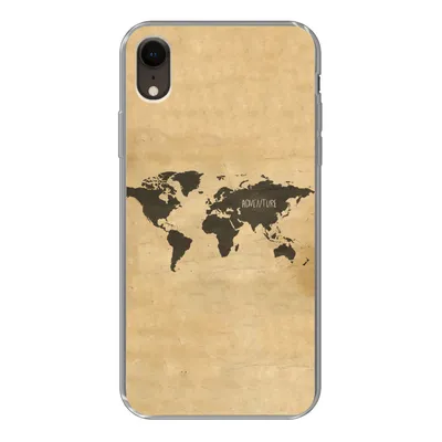 Produktbild von MuchoWow® Handyhülle Schutzhülle Hülle für iPhone XR Weltkarte - Braun - Zitat Silikon Softcase Handy Hülle - Schutzdeckel