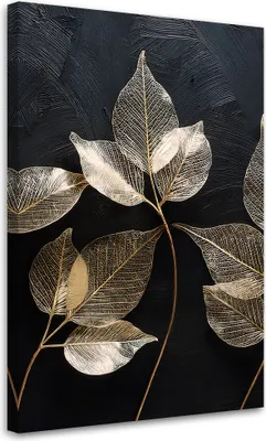 Produktbild von Leinwandbild Minimalismus, Blätter, Pflanzen, Glamour, Abstraktion 40x60 Feeby Gold bild für die wand bereit zum aufhängen
