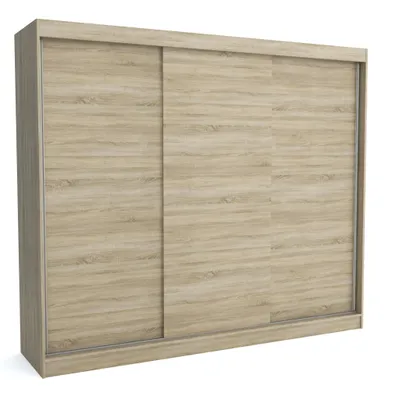 Produktbild von Brent - Kleiderschrank Sonoma Eiche 250x215x60 cm, Anthrazit, Schiebetüren, Schlafzimmerschrank mit 1 Kleiderstange und Einlegeböden für Kleidung,