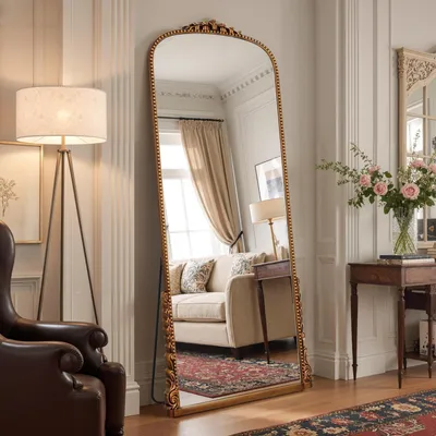 Immagine prodotto di Specchio da parete dorato, dimensioni 175 x 70 cm, con intagli, specchio a figura intera per soggiorno, camera da letto o ingresso