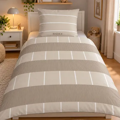 Produktbild von Baumwolle Bettwäsche 135x200 cm Natur Beige MEXX Wendebettwäsche Gestreift 2 teilig