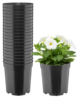 Image de Garronda, lot de 20 pots ronds en plastique pour semis, avec trous de drainage (noirs, diamètre 14 cm, hauteur 15 cm, 2 litres) – Référence : GD-KW-RH