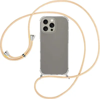 Produktbild von Handykette Backcover-Schutzhülle mit Band (Metall silberfarben) für iPhone 16 Pro Max - Goldkordel