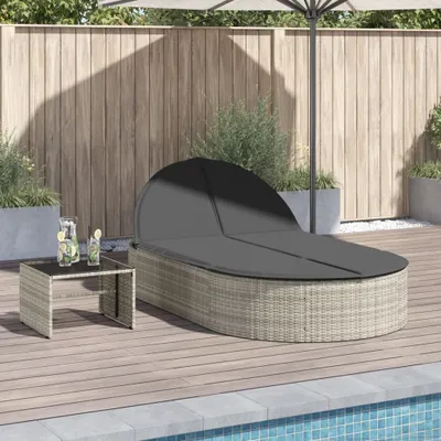 Produktbild von "2026 Promotion" Doppel-Sonnenliege, Gartenliege 2-Personen, mit Kissen Hellgrau Poly Rattan - Liegestuhl CC22437