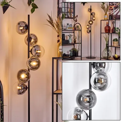 Produktbild von Fossobiubo Stehlampe aus Metall/Glas in Schwarz/Chrom/Rauch/Klar, Vintage-Design
