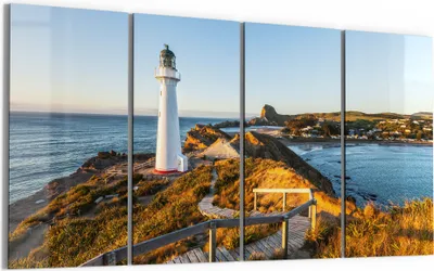 Produktbild von DEQORI Glasbild Echtglas 4x30x60 cm 'Leuchtturm Idylle' Wandbilder XXL groß
