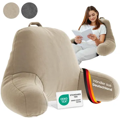 Produktbild von ELONEO Rückenkissen, Lesekissen für Bett und Sofa mit Armlehnen – Ideal als Rückenstütze für mehr Halt und Komfort von Rücken, Creme