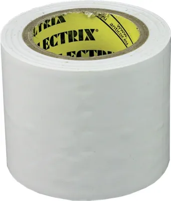 A roll of white PVC tape is shown against a white background.