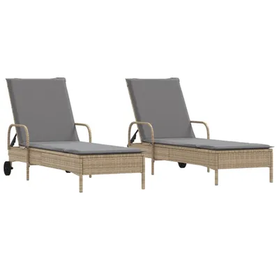 Produktbild von vidaXL Sonnenliegen mit Auflagen 2 Stk. Beige Poly Rattan