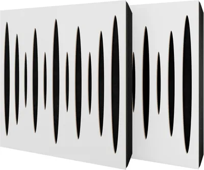 Produktbild von 2er-Pack – Akustikpaneel mit Samtstoff und Befestigungsset | 50x50x5cm | Schallabsorption-Diffusion-Reflexion-Schalldämmung | [PULSAR -Weiß|Schwarz]