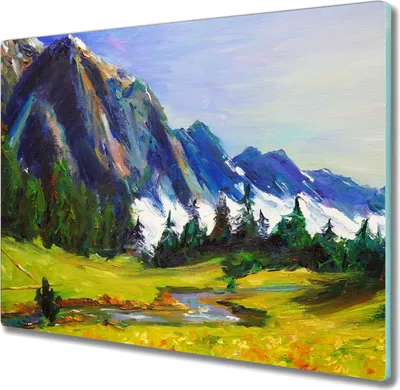 Produktbild von Coloray Schneidebrett Herdabdeckplatte 60x52 cm Kochplattenabdeckung Küchenbrett Hackbrett - Wiese Wald Berg Himmel