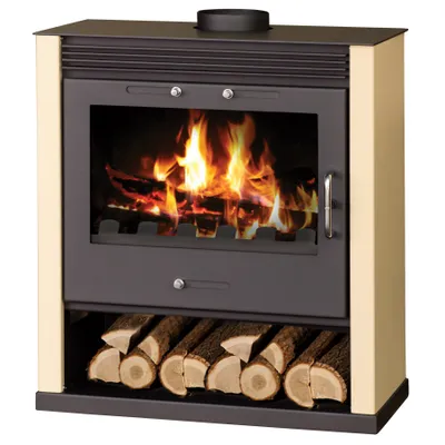 Produktbild von EEK A Kaminofen Victoria Rubin elfenbein mit XXL-Sichtscheibe – 13kW