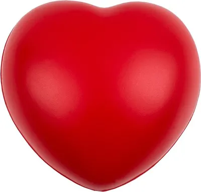 A red heart-shaped stress ball on a white background.