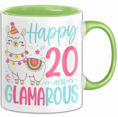Produktbild von 20er Geburtstag Tasse Geschenk Happy 20 And Glamarous Llama Alpaka Liebhaber Geschenkidee zum Geburtstag (Grün)