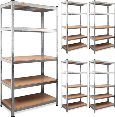 Image de Lot de 5x Étagère charge lourde métallique 180x90x40cm 5 plateaux MDF modulables max. 875 kg par étagère de rangement garage atelier outils