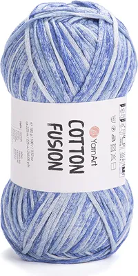 Produktbild von YarnArt Baumwolle Fusion Bändchengarn 100% Baumwolle 100g - Blau-Weiß Mix 225m