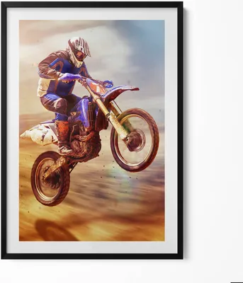 Produktbild von Motorradfahrer in der Wüste– Wandbild mit Rahmen – Gerahmtes Bild  – Wanddekoration – 70x100 cm –  Schwarz Rahmen