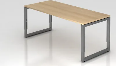 Produktbild von Schreibtisch Pavo | Eiche | Graues Gestell | BxT 180x80cm | Arbeitshöhe 65-85cm | höhenjustierbar, 1cm Raster | O-Fuß-Gestell eckig | Rechteckform mit schwebender Tischplatte