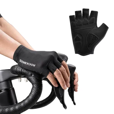 Produktbild von ROCKBROS Fahrradhandschuhe Rutschfester Halbfinger Handschuhe Sommer Radhandschuhe mit stoßdämpfender SBR-Polsterung für MTB Herren Damen Schwarz XXL