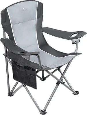 Produktbild von ALPHA CAMP Campingstuhl Faltbar Klappstuhl Gepolstert mit Getränkehaltern Angelstuhl mit Armlehnen bis 160kg Outdoorstuhl Schwarzgrau