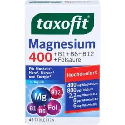 Produktbild von Taxofit Magnesium 400+B1+B6+B12+Folsäure Tabletten 45 St