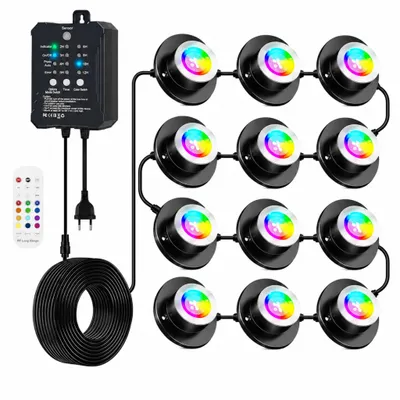 Produktbild von 12er LED RGB Teichbeleuchtung mit 14 Farben,Unterwasserstrahler mit Lichtsensor,5 Helligkeitsstufen Gartenstrahler, Pool Licht mit Fernbedienung,Timer