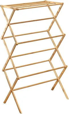 A wooden drying rack with multiple levels.
