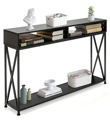 Produktbild von Konsolentisch schmaler Flurtisch mit 2 Etagen X-Rahmen 120x23x79 cm Schwarz