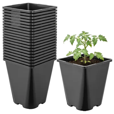Produktbild von Garronda 20 Stück Kunststoff eckig abgerundet mit Drainagelöchern für Garten (Schwarz, 11 x 11 x 12,5 cm (1L)) GD-KW-SR