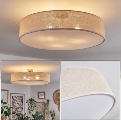 Produktbild von Mels Deckenlampe aus Metall/Papiergeflecht/Kunststoff in Nickel/Natur/Weiß