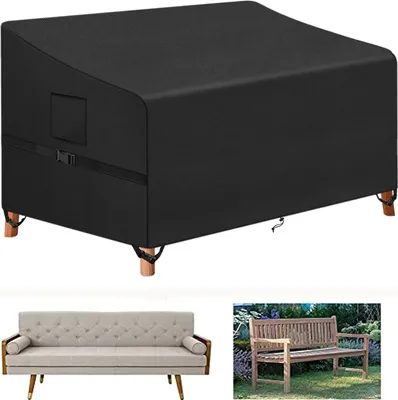 Produktbild von Gartenbankabdeckung, 3-Sitzer und Außenbankabdeckung, Schutzabdeckung für Gartenmöbel, 420D Oxford Stoffabdeckung für Gartenbank, wasserdicht, winddicht, UV-beständig, 163 x 66 x 63/89 cm