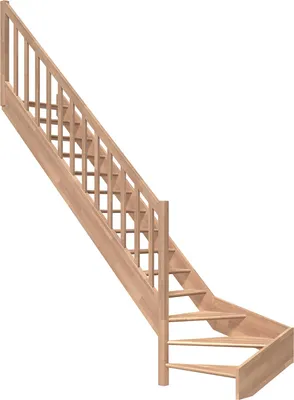 Produktbild von Dolle Raumspartreppe Paris ohne Setzstufen Buche unbehandelt Treppenlauf 1/4 gewendelt unten links Rechteckstäbe